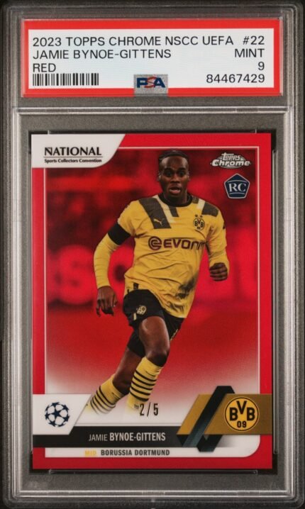 Best Deal - Topps Jamie Bynoe-Gittens Red Refractor /5 Chrome NSCC UEFA 2023 #22 PSA9
